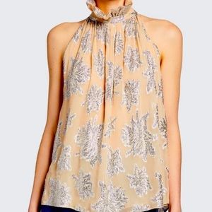 IRO LAZANNA CREAM METALLIC RUFFLE HIGH NECK TANK